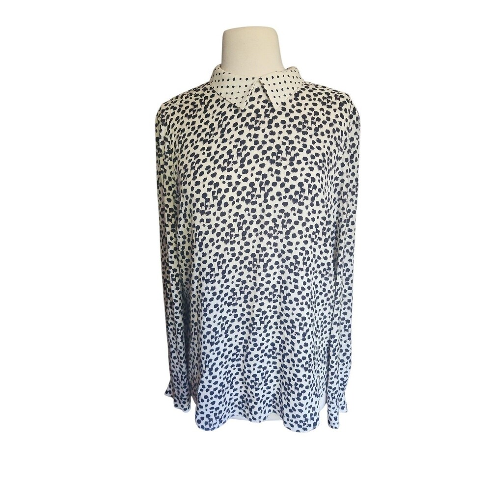 A.L.C. Polka Dot Silk Long Sleeve Blouse Womens L Twee Preppy Old Money Pullover